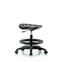 Blue Ridge Ergonomics PTMBSO-RG-BF-RC-BLU Polyurethane Tractor Sit-Stand Stool - Medium Bench Height with Black Foot Ring & Casters in Blue Polyurethane