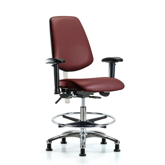 Blue Ridge Ergonomics NCR-VMBCH-MB-CR-T1-A1-CF-RG-8815 CL100 Vinyl Clean Room Chair - Medium Bench Height with Medium Back, Seat Tilt, Adj Arms, Chrome Foot Ring, & Stationary Glides in Borscht Supernova™ Vinyl