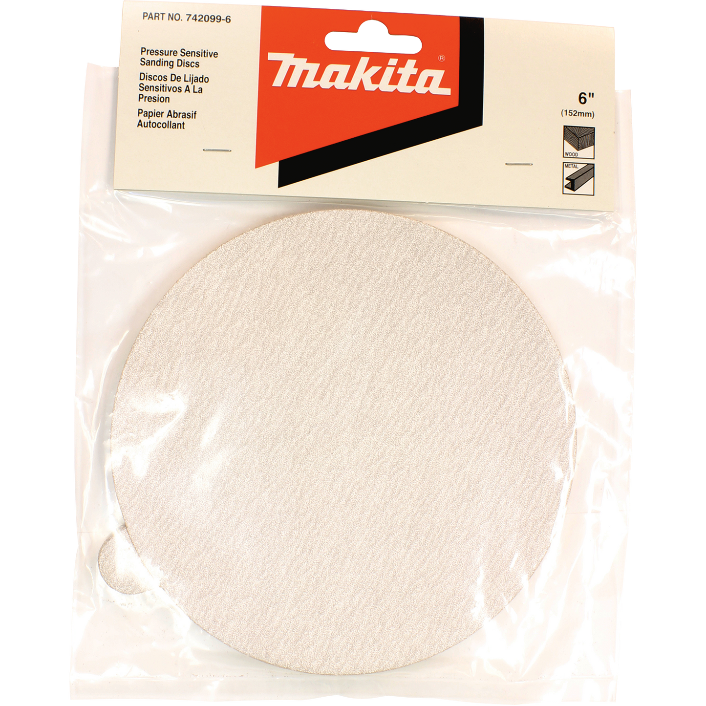 Makita 742099-6 6" Round Abrasive Disc, Pressure Sensitive Adhesive (PSA), 100 Grit, 10/pk