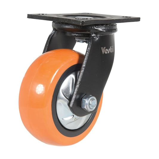 Vestil CST-E6-5X2PUP-S Polyurethane Swivel Caster 5 In. Diameter x 2 In. Width 639 Lb. Capacity Orange/Silver