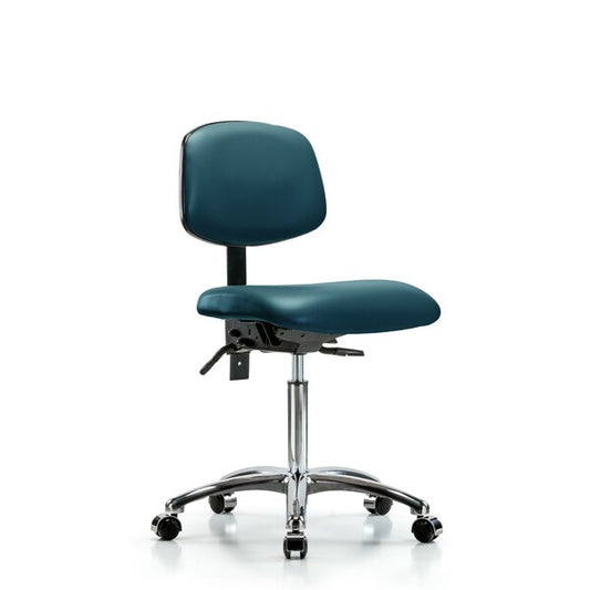 Blue Ridge Ergonomics VMBCH-CR-T0-A0-NF-CC-8801 Rutledge Vinyl Chair Chrome - Medium Bench Height with Casters in Marine Blue Supernova™ Vinyl