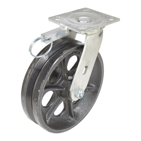 Vestil CST-CI-VG-8X2-S-4L Ductile Steel V-Groove Swivel With 4-Position Lock Caster 8 In. Diameter x 2 In. Width Black