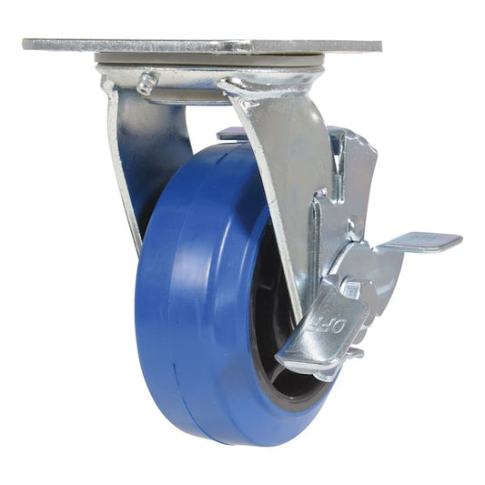 Vestil CST-BB-5X2ER-SWB Elastic Rubber Swivel With Brake Caster 5 In. Diameter x 2 In. Width 550 lb Blue/Black