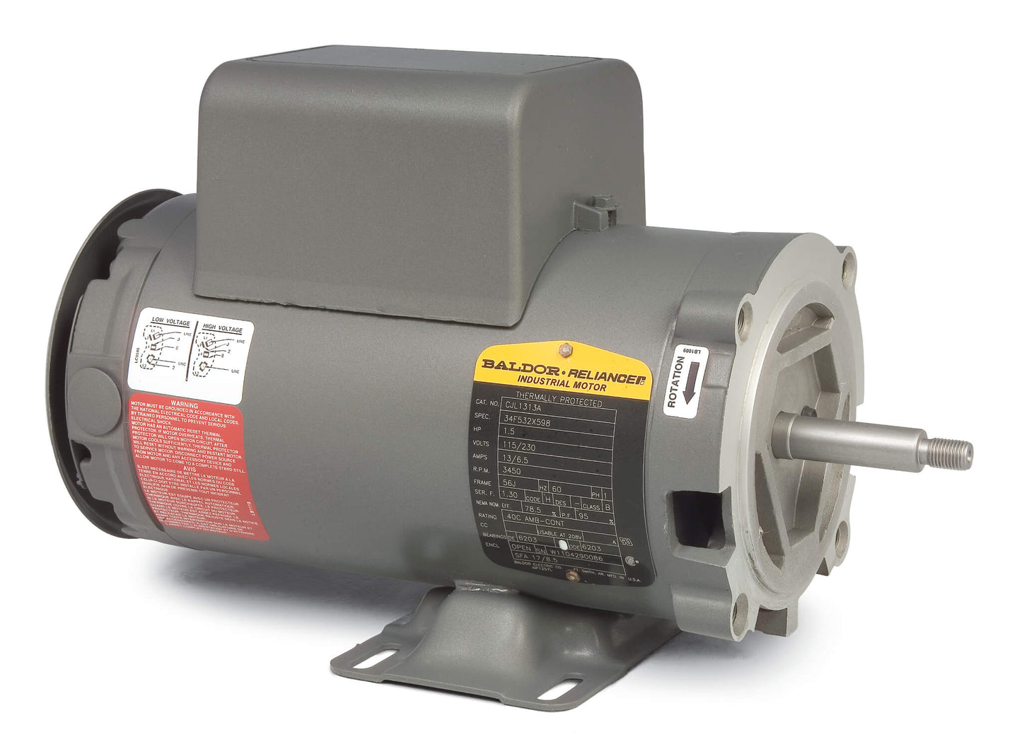 Baldor CJL1313A 1.5HP, 3450RPM, 1PH, 60HZ, 56J, 3432LC, OPEN