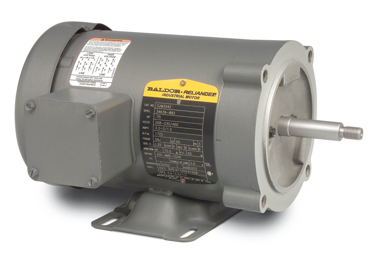 Baldor CJM3542 .75HP, 1725RPM, 3PH, 60HZ, 56J, 3420M, TEFC, F1