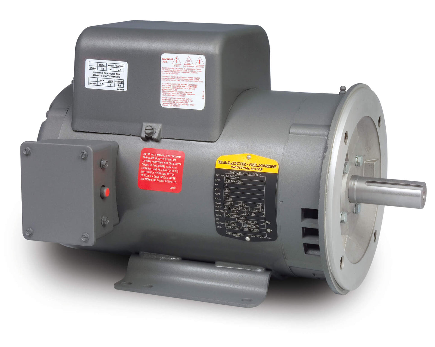 Baldor CL1408TM 3HP, 1725RPM, 1PH, 60HZ, 184TC, 3634LC, OPEN