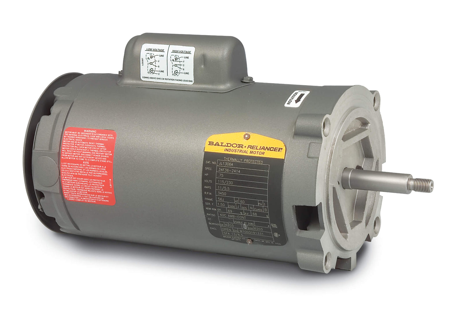 Baldor JL1205A .33HP, 3450RPM, 1PH, 60HZ, 56J, 3416L, OPEN, F1