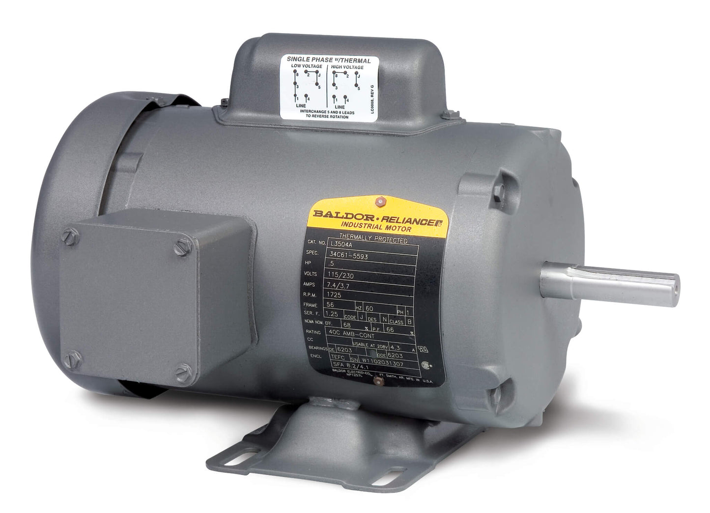 Baldor L3605TM 2HP, 1725RPM, 1PH, 60HZ, 182T, 3634L, TEFC, F1