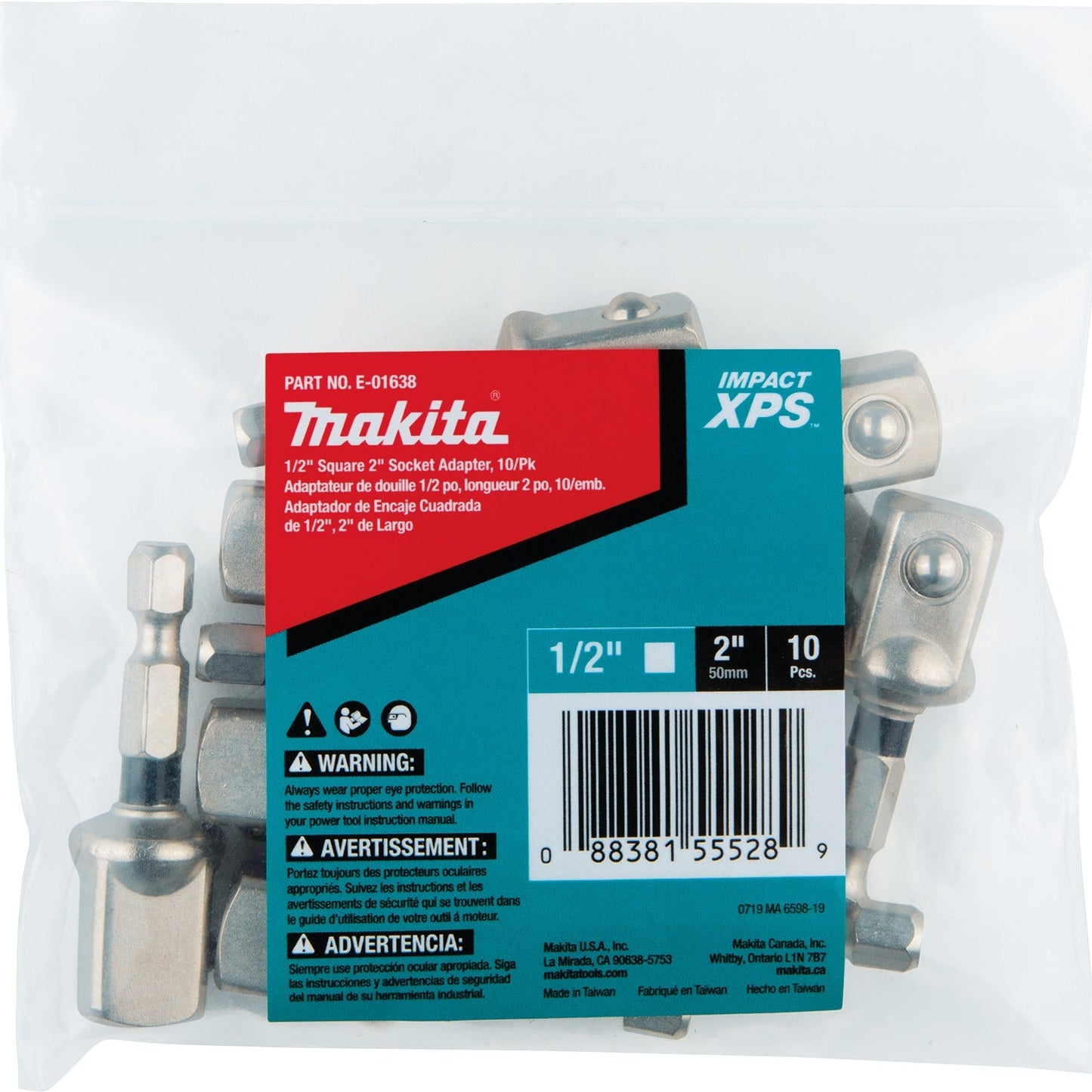 Makita E-01638 Impact XPS® 1/2" Square 2" Socket Adapter, 10/pk, Bulk