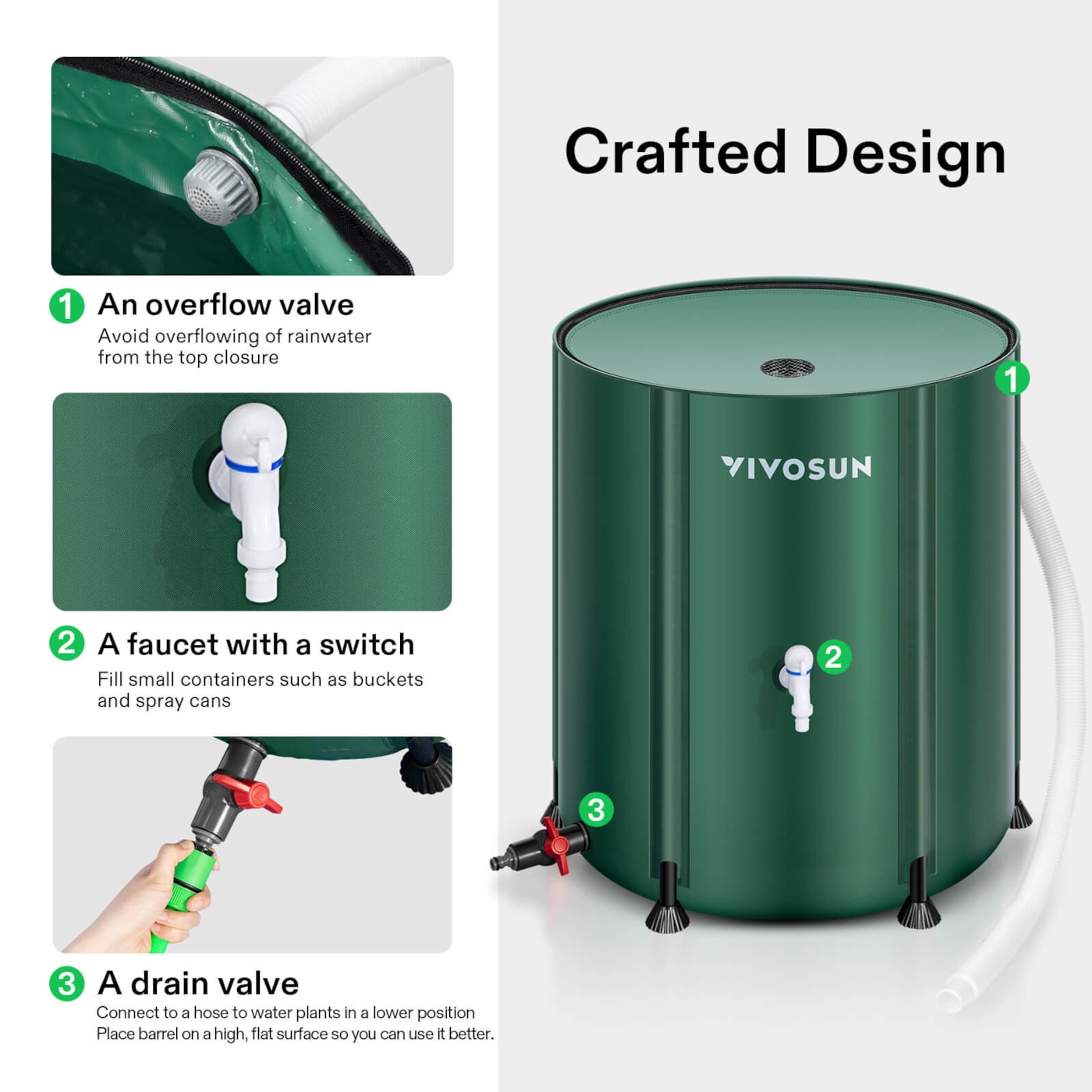 Vivosun Collapsible Rain Barrel, 132 Gallon, Green