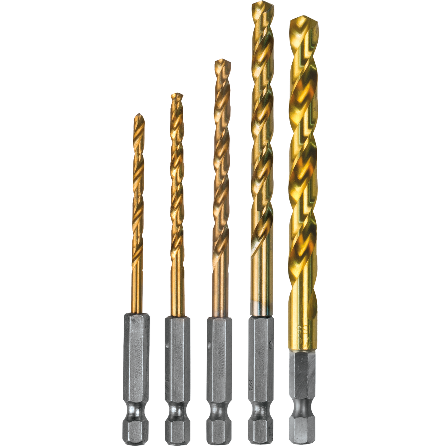 Makita D-35318 5 Pc. Titanium Coated Drill Bit Set, 1/4" Hex Shank