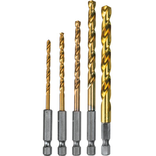 Makita D-35318 5 Pc. Titanium Coated Drill Bit Set, 1/4" Hex Shank