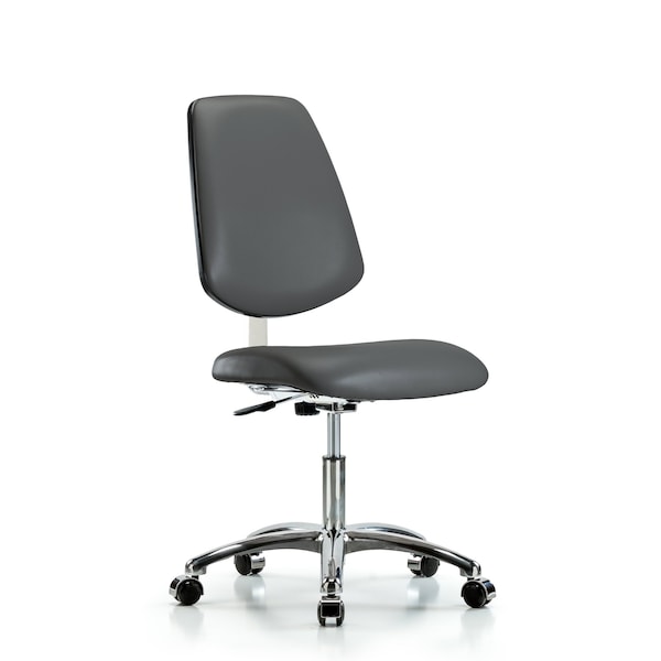 Blue Ridge Ergonomics CLR-VDHCH-MB-CR-CC-8823 Class 10 Clean Room Vinyl Chair Chrome - Desk Height with Medium Back & Casters in Carbon Supernova™ Vinyl