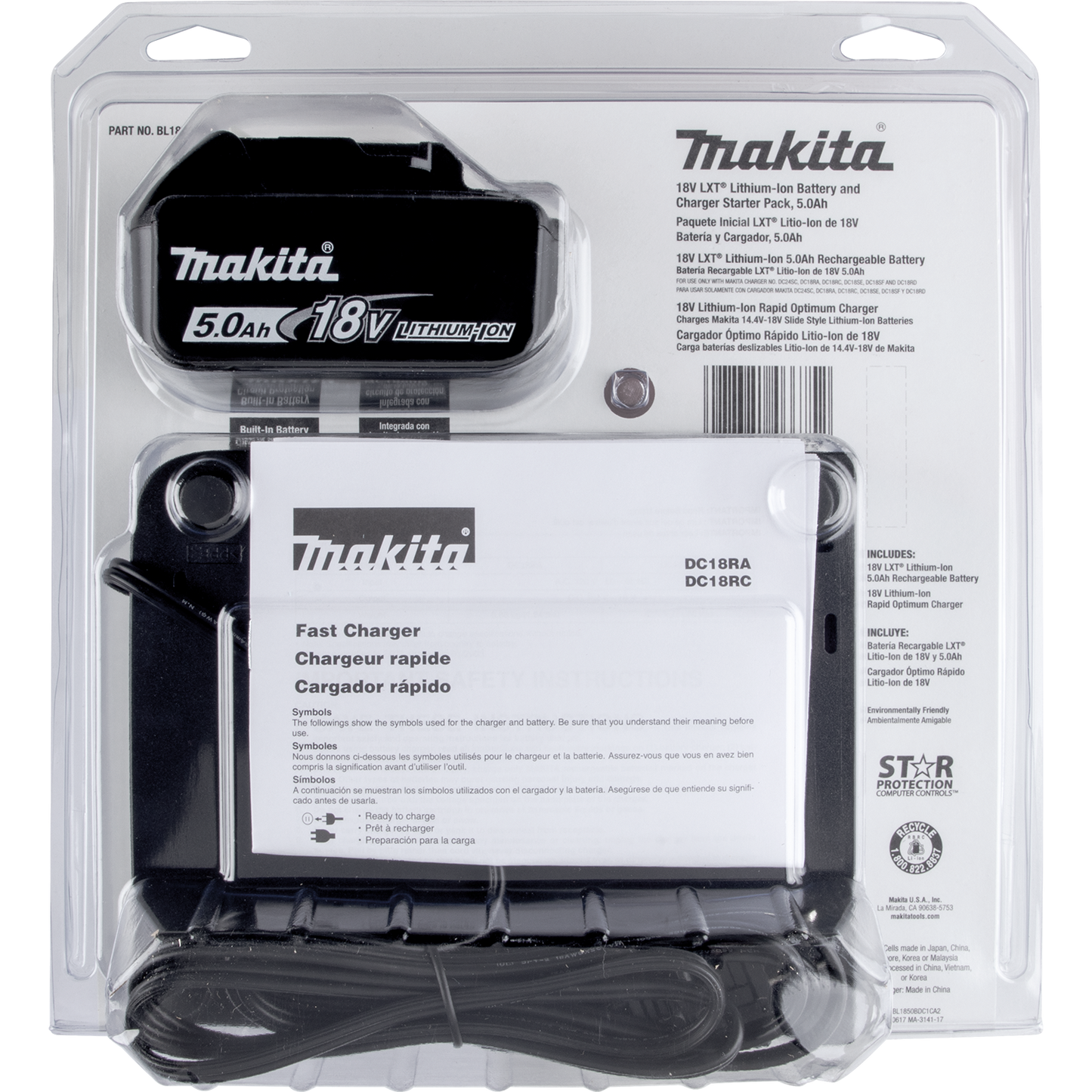 Makita BL1850BDC1 18V LXT® Lithium‘Ion Battery and Charger Starter Pack (5.0Ah)