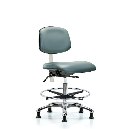 Blue Ridge Ergonomics NCR-VHBCH-MB-CR-T0-A0-CF-RG-8822 Class 100 Vinyl Clean Room Chair - High Bench Height with Medium Back, Chrome Foot Ring, & Stationary Glides in Storm Supernova™ Vinyl