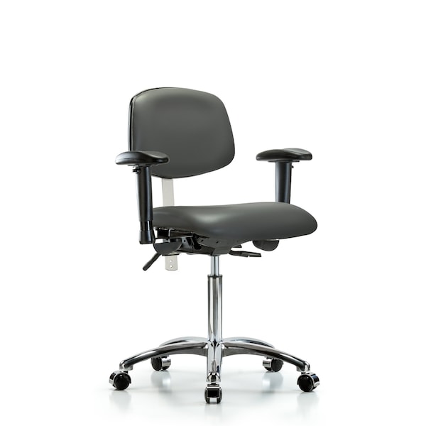 Blue Ridge Ergonomics NCR-VMBCH-CR-T0-A1-NF-CC-8823 Class 100 Vinyl Clean Room Chair - Medium Bench Height with Adjustable Arms & Casters in Carbon Supernova™ Vinyl