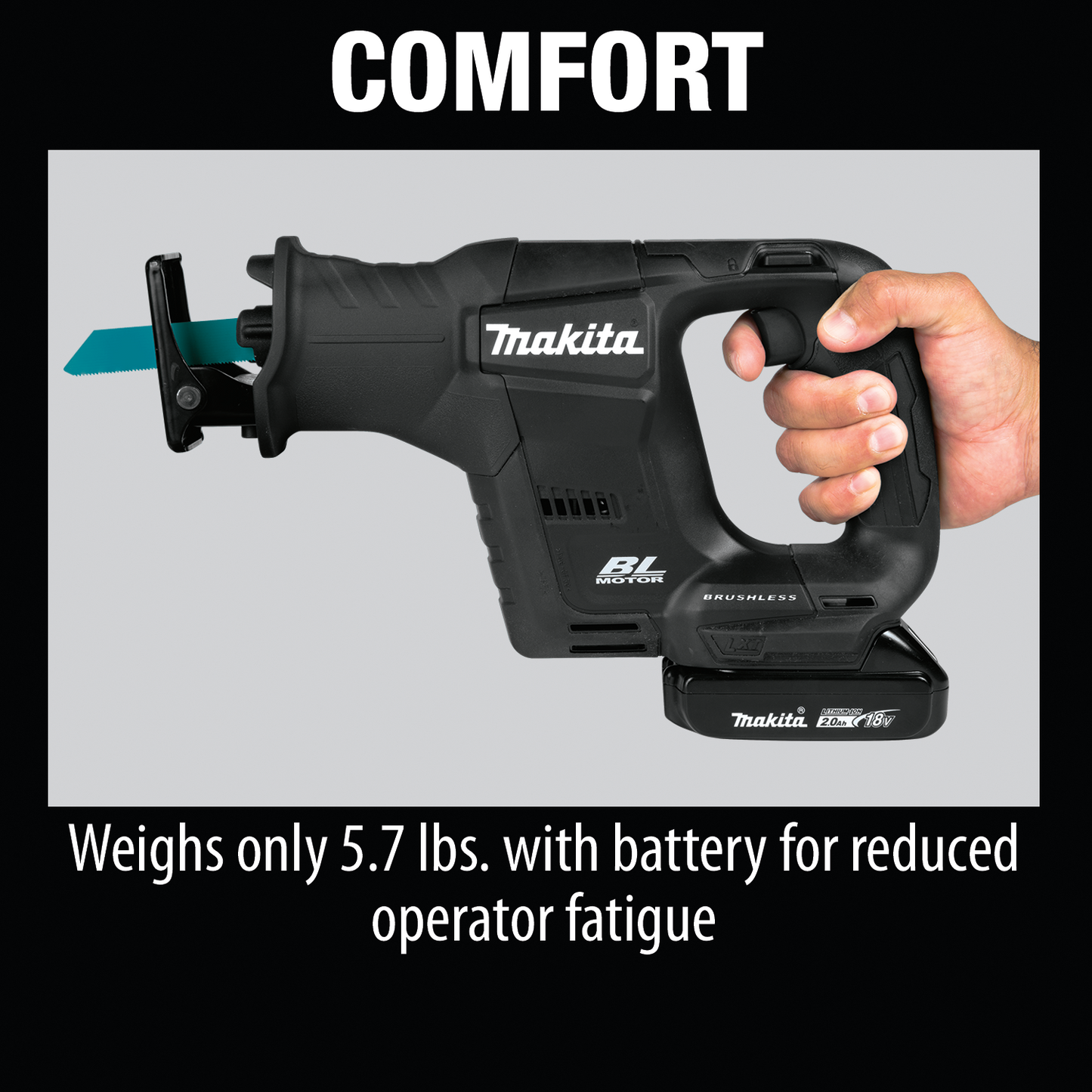 Makita XRJ07R1B 18V LXT® Lithium‘Ion Sub‘Compact Brushless Cordless Recipro Saw Kit (2.0Ah)