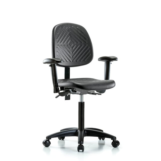 Blue Ridge Ergonomics TPMBCH-RG-A0-CF-RG-BLU Erie Polyurethane Chair - Medium Bench Height with Chrome Foot Ring & Stationary Glides in Blue Polyurethane