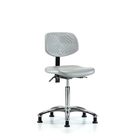 Blue Ridge Ergonomics PMBCH-CR-T1-A0-NF-CC-BLK Polyurethane Chair Chrome - Medium Bench Height with Seat Tilt & Casters in Black Polyurethane