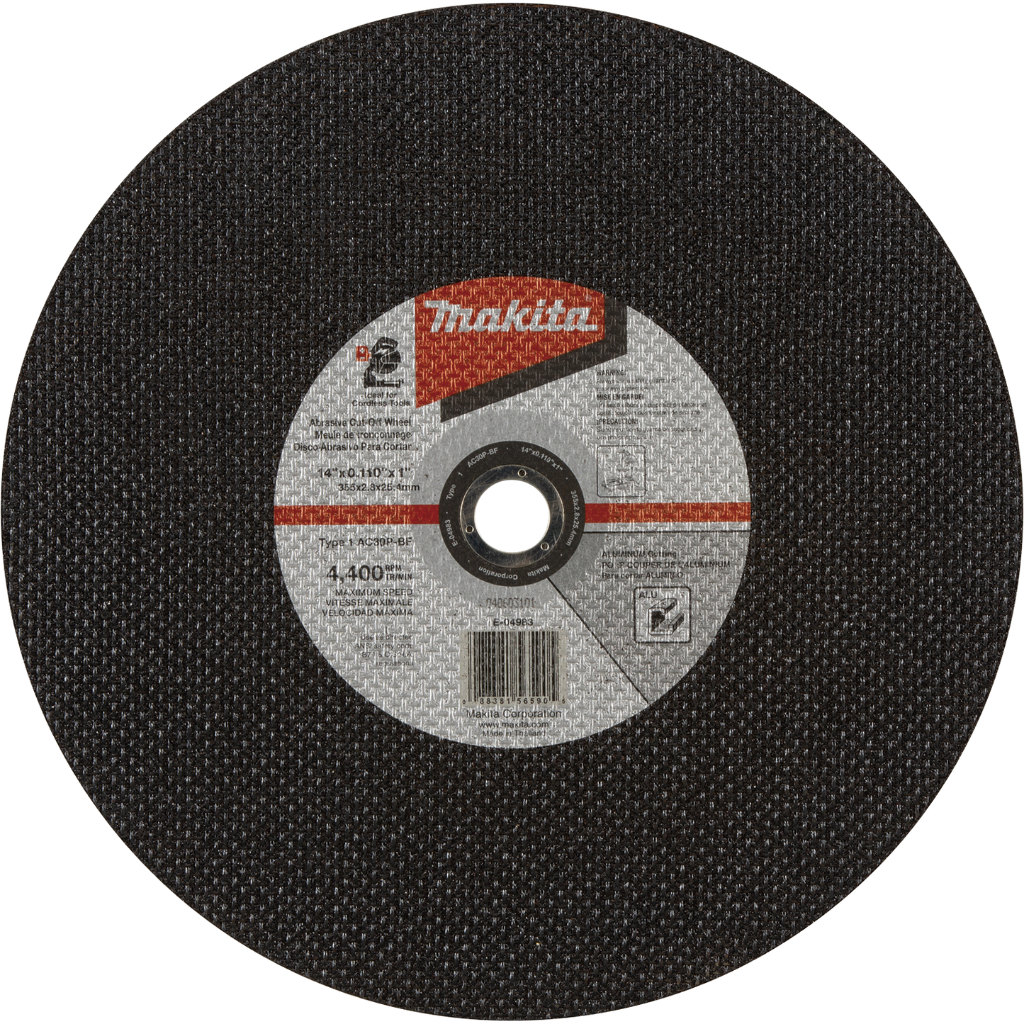 Makita E-04983-5 14" x .110" x 1" Type 1 30 Grit Thin Cut‘Off Wheel for Aluminum Cutting, 5/pk