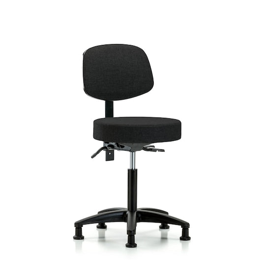Blue Ridge Ergonomics FMBST-RG-T1-NF-RG-F42 Rutledge Fabric Stool with Back - Medium Bench Height with Seat Tilt & Stationary Glides in Black Fabric