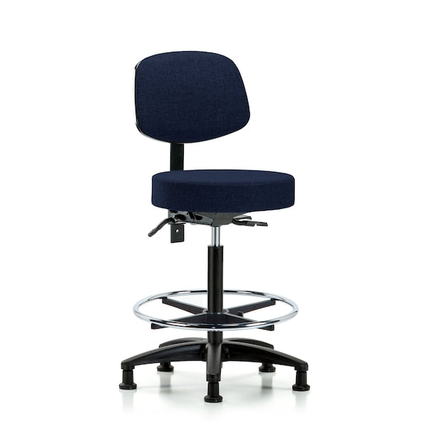 Blue Ridge Ergonomics FHBST-RG-T1-CF-RG-F45 Rutledge Fabric Stool with Back - High Bench Height with Seat Tilt, Chrome Foot Ring, & Stationary Glides in Navy Fabric