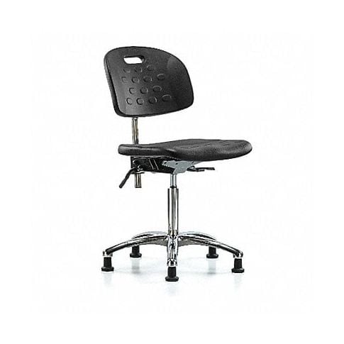 Blue Ridge Ergonomics CLR-HPMBCH-CR-T0-A0-NF-RG-BLK Class 10 Newport Industrial Polyurethane Clean Room Chair - Medium Bench Height with Stationary Glides in Black Polyurethane