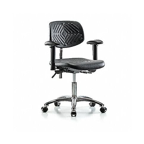 Blue Ridge Ergonomics NCR-PDHCH-CR-T1-A1-CC-BLK Class 100 Polyurethane Clean Room Chair - Desk Height with Seat Tilt, Adjustable Arms, & Casters in Black Polyurethane