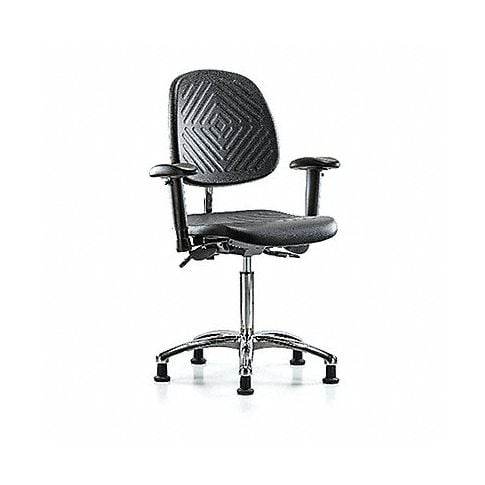 Blue Ridge Ergonomics PMBCH-MB-CR-T1-A1-NF-RG-BLK Polyurethane Chair Chrome - Medium Bench Height with Medium Back, Seat Tilt, Adjustable Arms, & Stationary Glides in Black Polyurethane