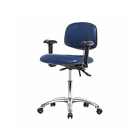 Blue Ridge Ergonomics NECR-DHCH-CR-T0-A1-EC-ESDBLU Class 100 Vinyl Clean Room/ESD Chair - Desk Height with Adjustable Arms & ESD Casters in Blue ESD Vinyl