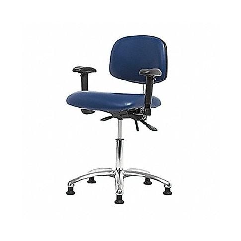Blue Ridge Ergonomics NECR-DHCH-CR-T0-A1-EG-ESDBLU Class 100 Vinyl Clean Room/ESD Chair - Desk Height with Adjustable Arms & ESD Stationary Glides in Blue ESD Vinyl