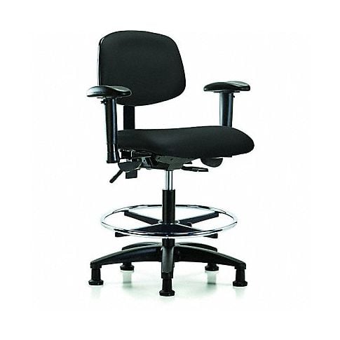 Blue Ridge Ergonomics VMBCH-RG-T1-A1-CF-RG-8540 Rutledge Vinyl Chair - Medium Bench Height with Seat Tilt, Adjustable Arms, Chrome Foot Ring, & Stationary Glides in Black Trailblazer™ Vinyl