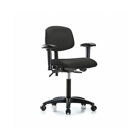 Blue Ridge Ergonomics VMBCH-RG-T1-A1-NF-RC-8540 Rutledge Vinyl Chair - Medium Bench Height with Seat Tilt, Adjustable Arms, & Casters in Black Trailblazer™ Vinyl