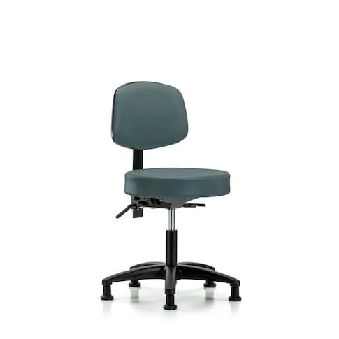 Blue Ridge Ergonomics VDHST-RG-T1-RG-8546 Rutledge Vinyl Stool with Back - Desk Height with Seat Tilt & Stationary Glides in Colonial Blue Trailblazer™ Vinyl