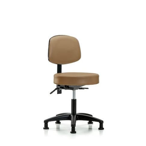 Blue Ridge Ergonomics VDHST-RG-T1-RG-8584 Rutledge Vinyl Stool with Back - Desk Height with Seat Tilt & Stationary Glides in Taupe Trailblazer™ Vinyl