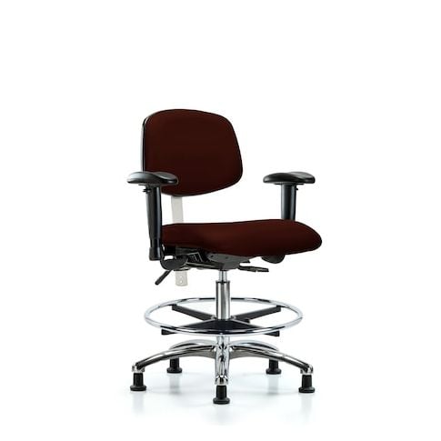 Blue Ridge Ergonomics VMBCH-CR-T0-A1-CF-RG-8569 Rutledge Vinyl Chair Chrome - Medium Bench Height with Adjustable Arms, Chrome Foot Ring, & Stationary Glides in Burgundy Trailblazer™ Vinyl