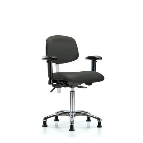 Blue Ridge Ergonomics VMBCH-CR-T1-A1-NF-RG-8605 Rutledge Vinyl Chair Chrome - Medium Bench Height with Seat Tilt, Adjustable Arms, & Stationary Glides in Charcoal Trailblazer™ Vinyl