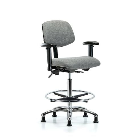 Blue Ridge Ergonomics FHBCH-CR-T1-A1-CF-RG-F44 Rutledge Fabric Chair Chrome - High Bench Height with Seat Tilt, Adjustable Arms, Chrome Foot Ring, & Stationary Glides in Gray Fabric