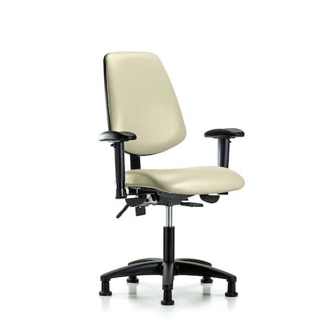 Blue Ridge Ergonomics VDHCH-MB-RG-T1-A1-RG-8501 Rutledge Vinyl Chair - Desk Height with Medium Back, Seat Tilt, Adjustable Arms, & Stationary Glides in Adobe White Trailblazer™ Vinyl