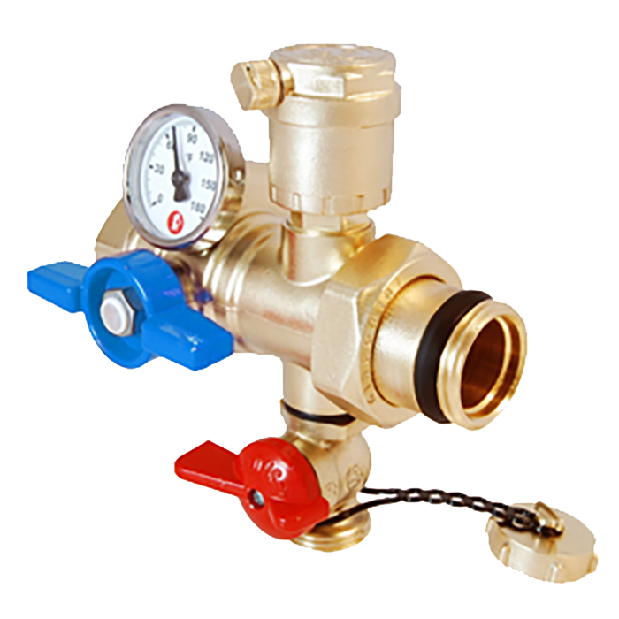 Legend Valves 800-857 1" Integrated Adapter Valve with Isolation Valve, Air Vent, Fill & Purge, and Sensor; Red and Blue Pair; for M-8000, M-8100, & M-8200 Brass Manifolds