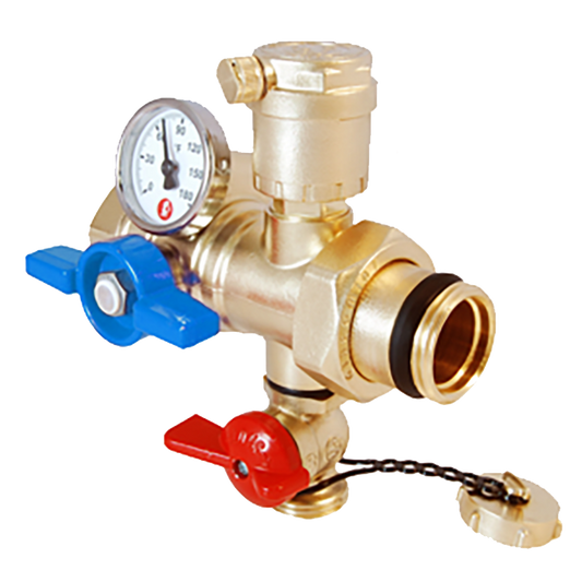 Legend Valves 800-857 1" Integrated Adapter Valve with Isolation Valve, Air Vent, Fill & Purge, and Sensor; Red and Blue Pair; for M-8000, M-8100, & M-8200 Brass Manifolds