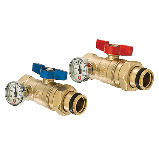 Legend Valves 800-855T 1" Isolation Valve with Thermometer, Red & Blue Pair; for M-8000, M-8100, & M-8200 Brass Manifolds