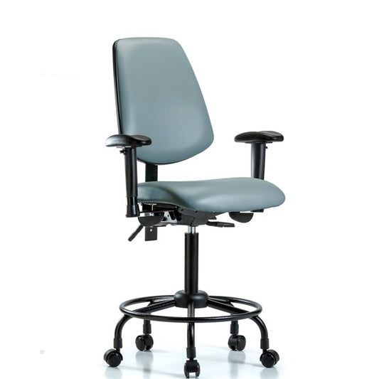 Blue Ridge Ergonomics VMBCH-MB-RT-T0-A1-RC-8822 Rutledge Vinyl Chair - Medium Bench Height with Round Tube Base, Medium Back, Adjustable Arms, & Casters in Storm Supernova™ Vinyl