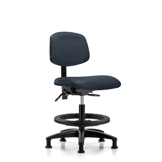 Blue Ridge Ergonomics VMBCH-RG-T0-A0-BF-RG-8582 Rutledge Vinyl Chair - Medium Bench Height with Black Foot Ring & Stationary Glides in Imperial Blue Trailblazer™ Vinyl