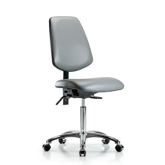 Blue Ridge Ergonomics VMBCH-MB-CR-T0-A0-NF-CC-8840 Rutledge Vinyl Chair Chrome - Medium Bench Height with Medium Back & Casters in Sterling Supernova™ Vinyl