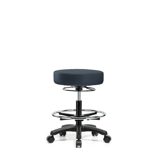 Blue Ridge Ergonomics VMBMS-RG-CF-RC-8582 Vinyl Mini-Stool - Medium Bench Height with Chrome Foot Ring & Casters in Imperial Blue Trailblazer™ Vinyl