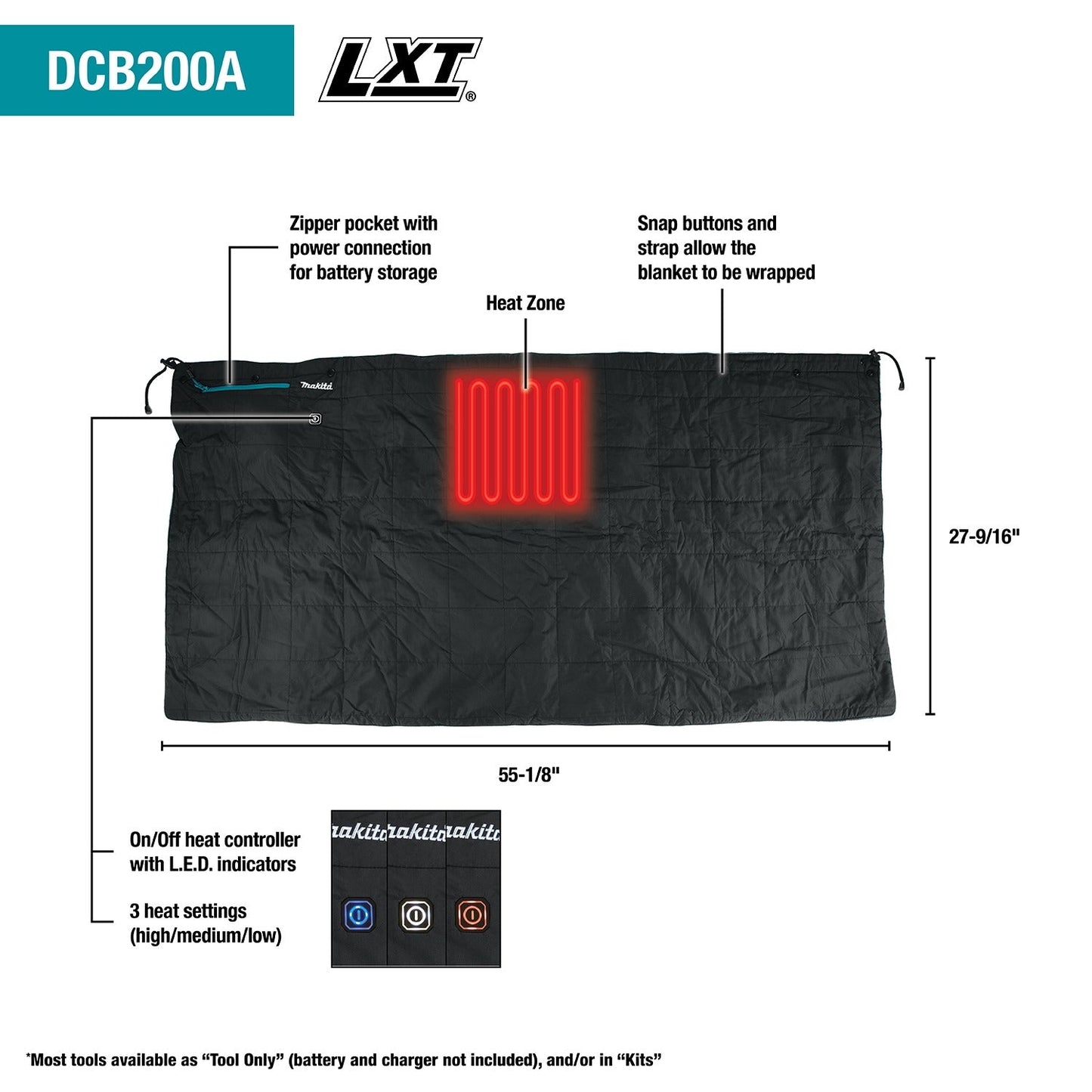 Makita DCB200A 18V LXT® Lithium‘Ion Cordless Heated Blanket, Blanket Only