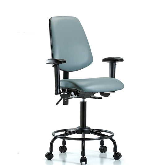 Blue Ridge Ergonomics VMBCH-MB-RT-T1-A1-RC-8822 Rutledge Vinyl Chair - Medium Bench Height with Round Tube Base, Medium Back, Seat Tilt, Adjustable Arms, & Casters in Storm Supernova™ Vinyl