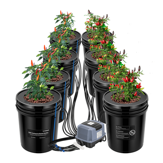 Vivosun 5 Gallon DWC Hydroponic System Kit (8 Bucket, Black)