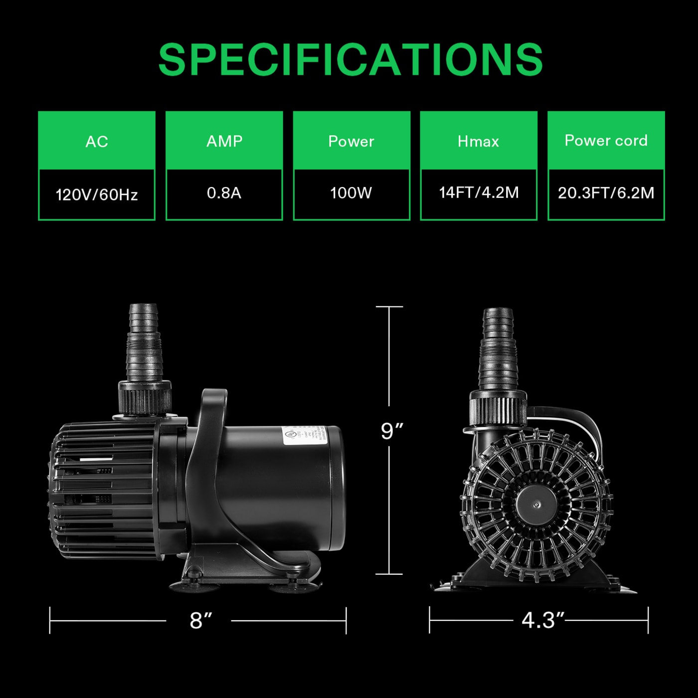 Vivosun 1600 GPH Submersible Water Pump 100W High Lift for Pond Waterfall